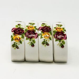 Vintage Bone China Floral Napkin Rings Set of 4 Roses White Cottage Chic
